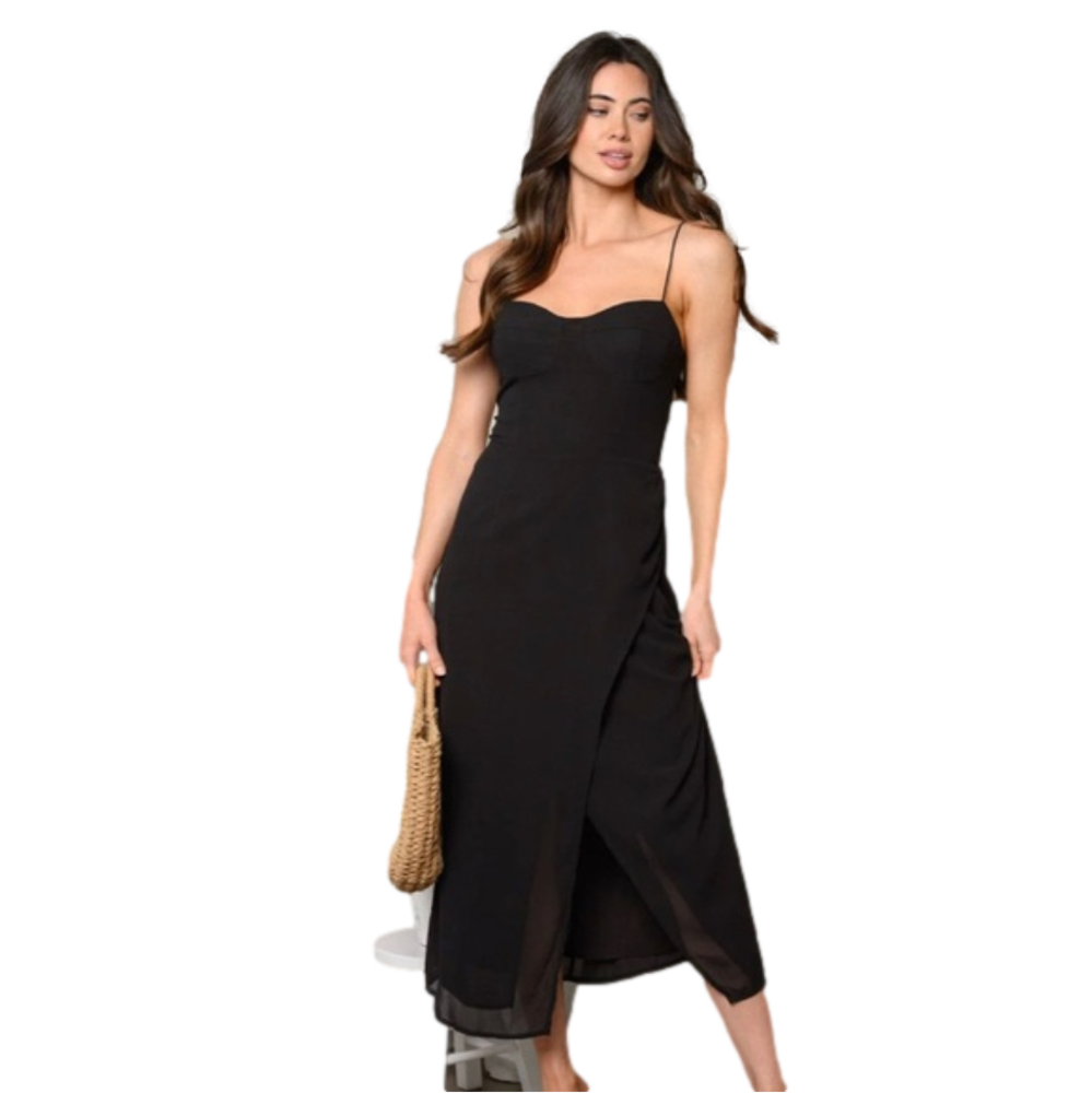 Women’s Short Sleeve  Surplice Solid Midi Dress